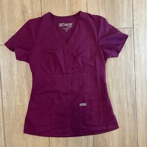 Grey’s Anatomy by Barco Scrub Top XS Wine Purple V-Neck Nursing Uniform Pocket